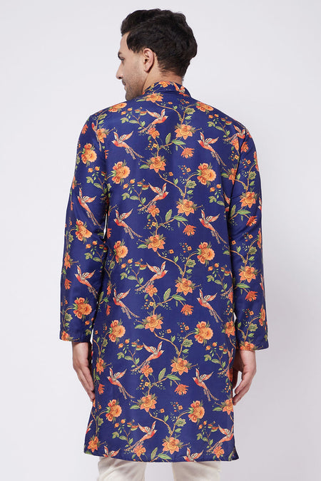 VASTRAMAY Multicolor-Base-Blue And Cream Baap Beta Kurta Set